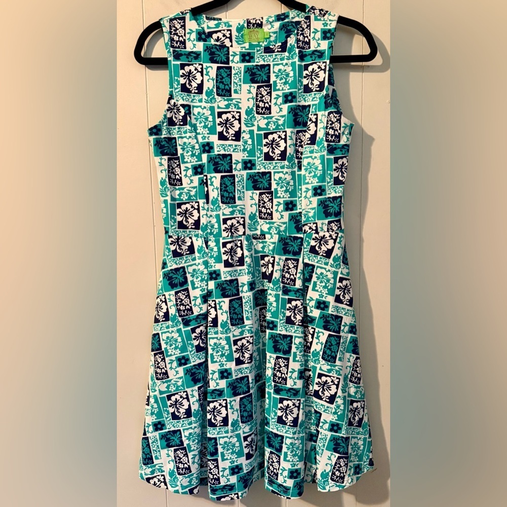 Katherine Way Blue Hawaiian Floral Dress, Size S